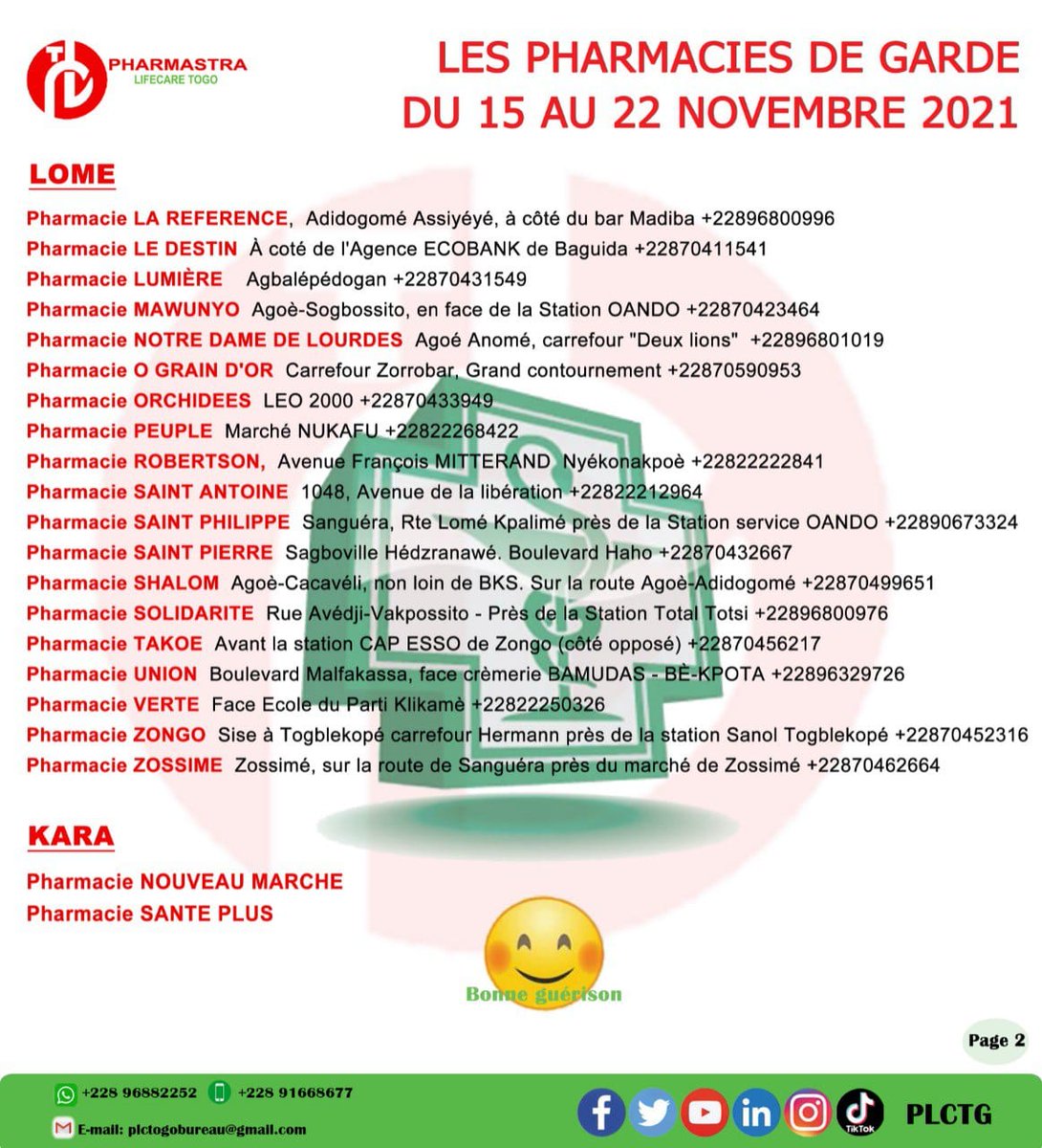 PlcTogo's tweet photo. les pharmacies de garde de la semaine  https://t.co/8uGaut6n54 https://t.co/lIp13AYqD8