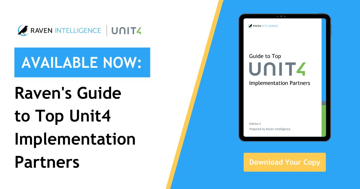 ravenintell's tweet photo. With so many options available in the @Unit4Global partner ecosystem, we’re thrilled to bring clarity to the partner selection process with our second annual report Guide to Top Unit4 Implementation Partners: https://t.co/E2P09aZdBS
#Unit4 #HCM #ERP #ENSW https://t.co/RGwr7G3Tm4