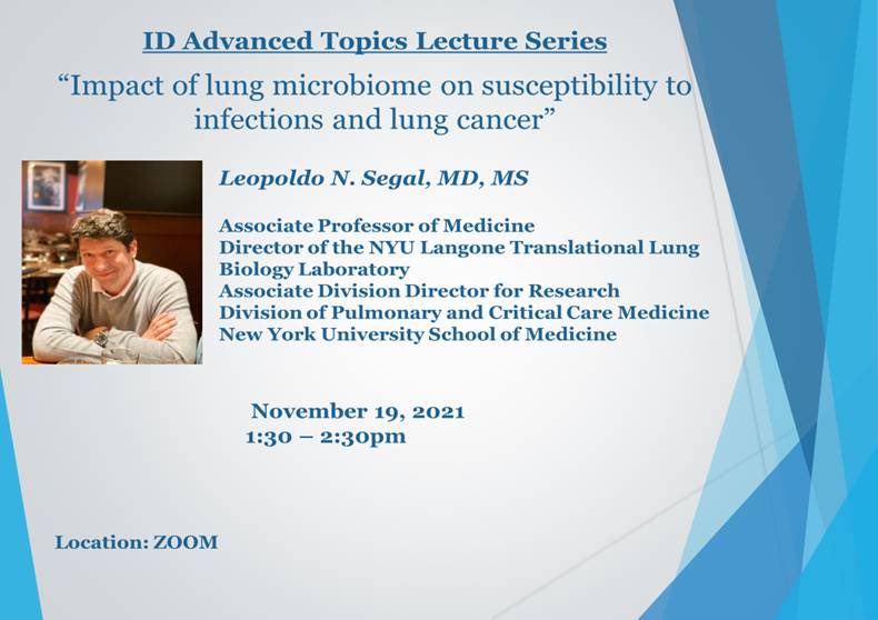 MSK Infectious Diseases Advanced Topics Lectures (@mskidat1) on Twitter photo This week @ AT — Dr. Segal shares exciting work on niche microbiome of the lung and impact on cancer and infection. <a href="/OleVielemeyer/">Ole Vielemeyer</a> <a href="/evrnyc/">Elizabeth Robilotti</a> <a href="/WCM_ID/">Weill Cornell Infectious Diseases Division</a> This week @ AT — Dr. Segal shares exciting work on niche microbiome of the lung and impact on cancer and infection. <a href="/OleVielemeyer/">Ole Vielemeyer</a> <a href="/evrnyc/">Elizabeth Robilotti</a> <a href="/WCM_ID/">Weill Cornell Infectious Diseases Division</a>
