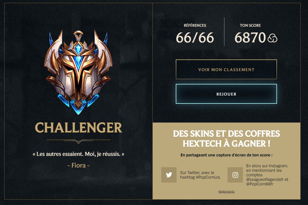 Akalysta's tweet image. Voila mon petit score #PopCornLoL