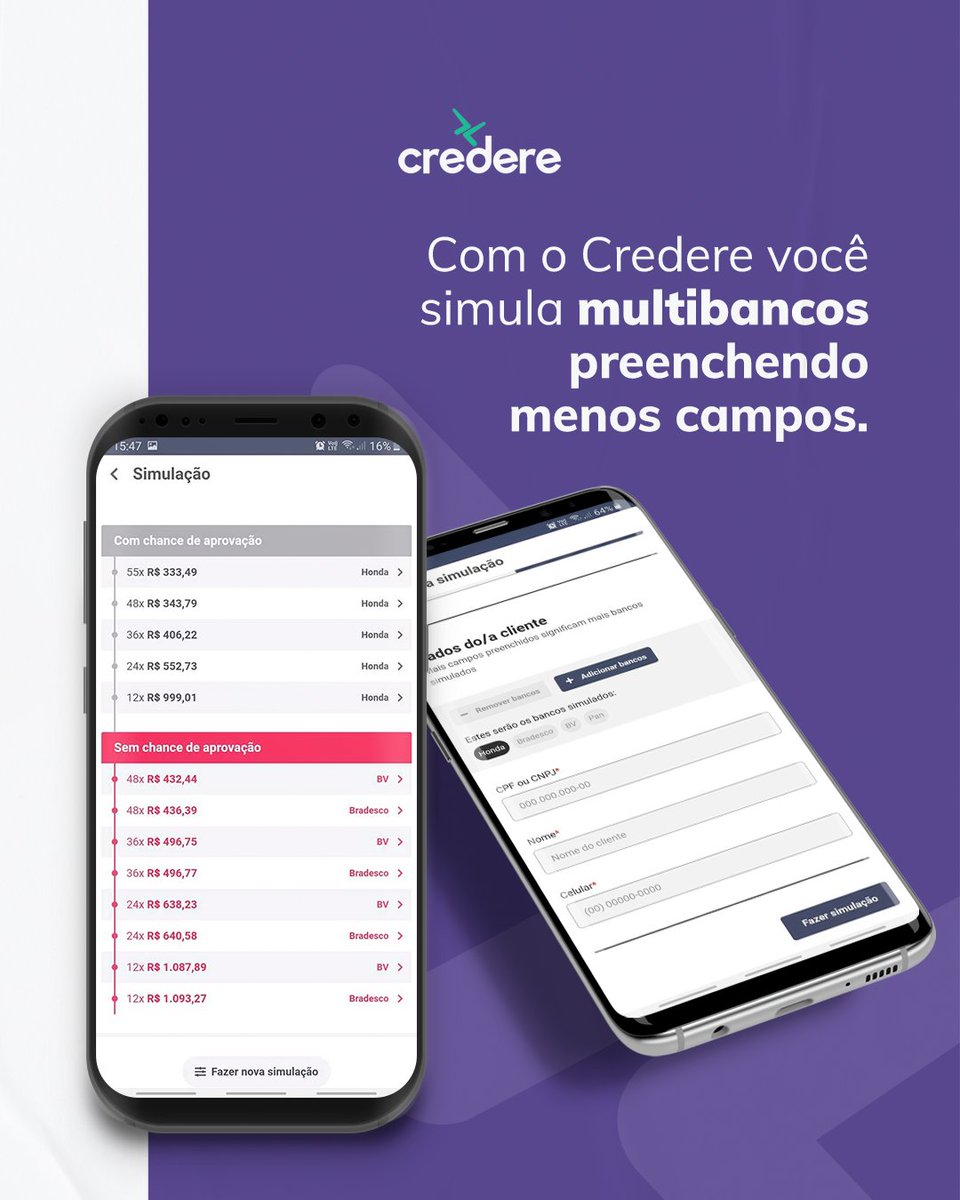 meucredere's tweet photo. O Credere atualizou, agora a simulação é mais dinâmica, rápida e fácil, e o melhor, você decide em quais bancos credenciados da sua empresa passará a ficha dos seus clientes, de acordo com a quantidade de informações que cada instituição bancária exige. https://t.co/pJ5aUi8hbJ https://t.co/X6Ts26jtpz