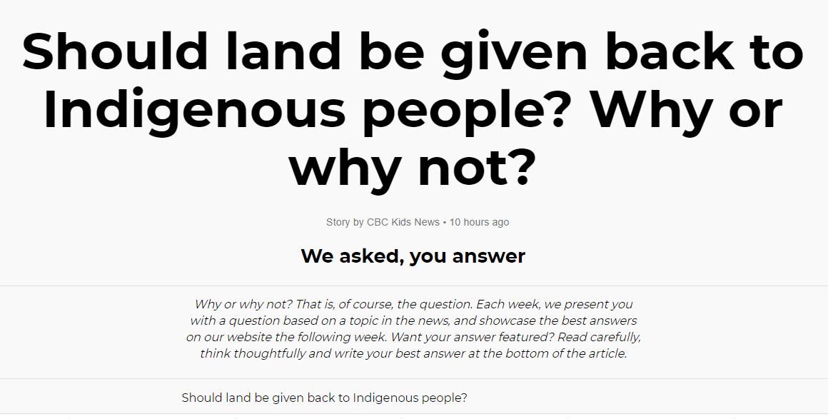 UBCIC's tweet photo. UBCIC demands @CBCKids to take down this article. This appalling question is patronizing and offensive, uses outdated language in regards to Indigenous Title &amp; Rights, and opens the doors to racist &amp; anti-Indigenous sentiments. https://t.co/8Rpukth18J https://t.co/7sAtuv0oAT
