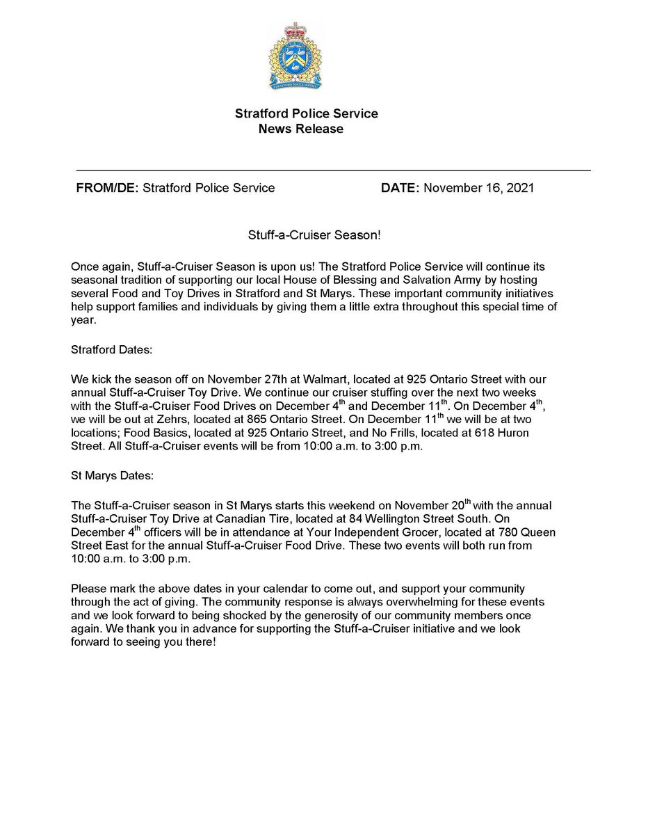 Stratford Police Service tweet media