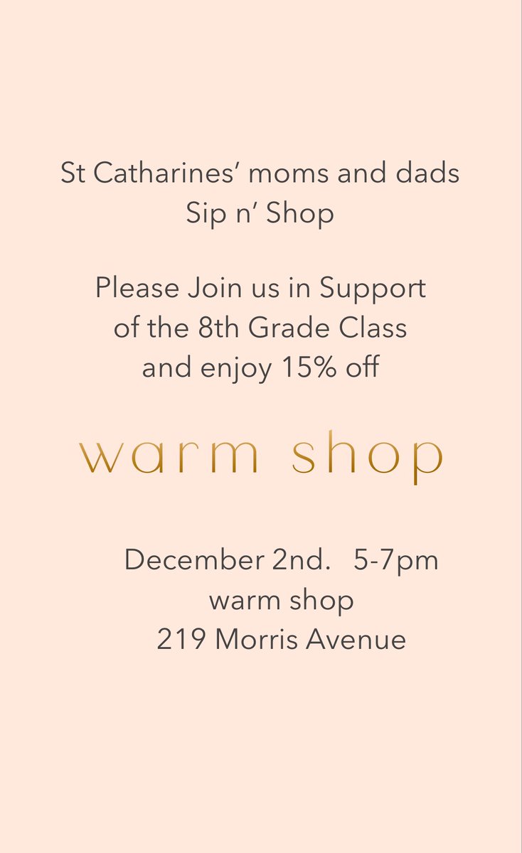 🎁Start your Christmas shopping and support the 8th grade while sipping a drink at the Warm Shop in Spring Lake on 12/2/21 from 5-7pm.  Thank you for your support! <a href="/SCSprincipal/">St. Catharine School</a>