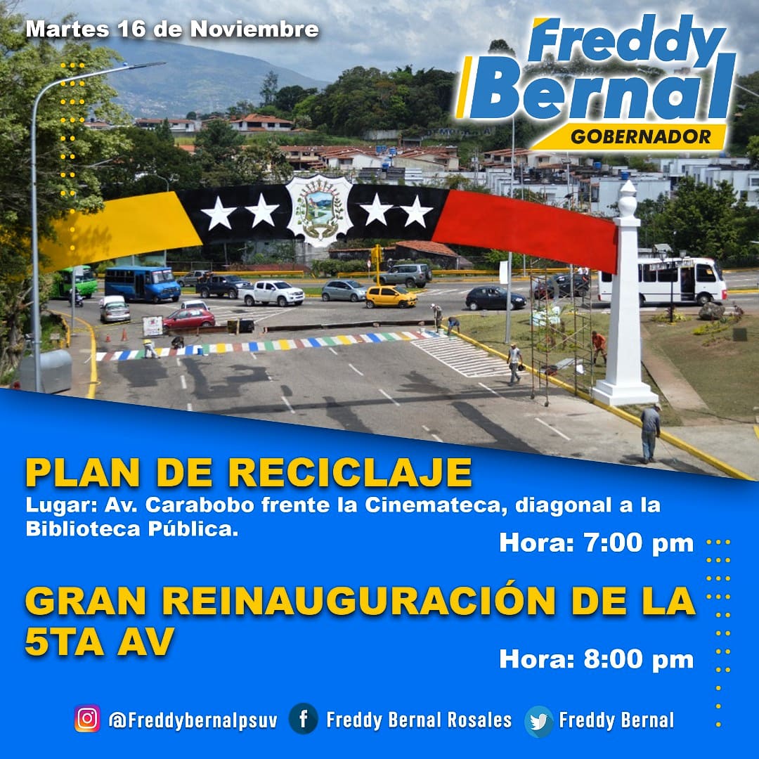A tí, hombre, mujer, mi gente del Táchira, los invito hoy a las 7:00 pm a la Gran Reinauguración de la 5ta Avenida, acá en #SanCristóbal. ¡Te esperamos! 

#TáchiraTieneConQué
#AmemosAlTáchira💛🖤❤️