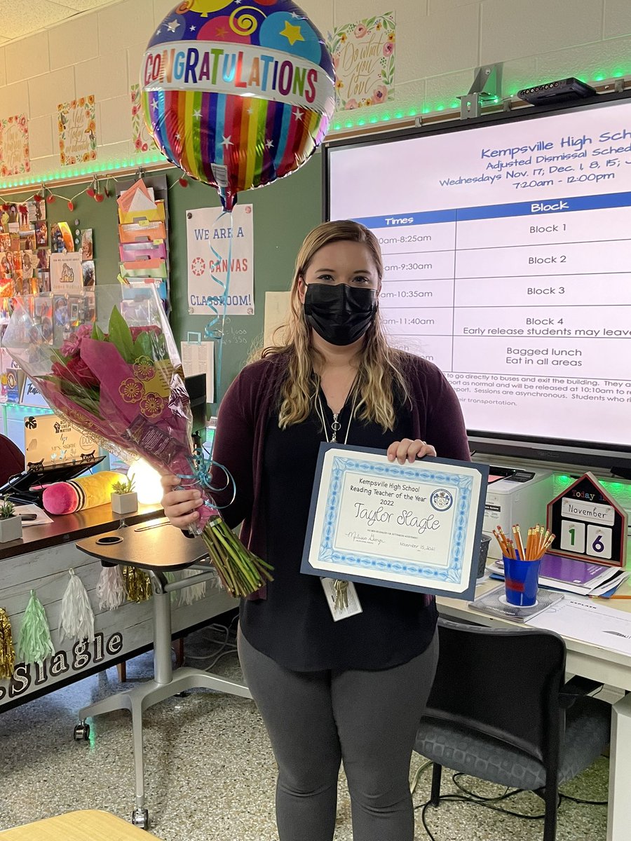 KHS_Chiefs's tweet photo. Kempsville High School is proud to recognize Mrs. Taylor Slagle as our 2022 Reading Teacher of the Year! Congrats Mrs. Slagle! #chiefkhspride #ebaproud @GuckertTaylor https://t.co/aLKWljqMON