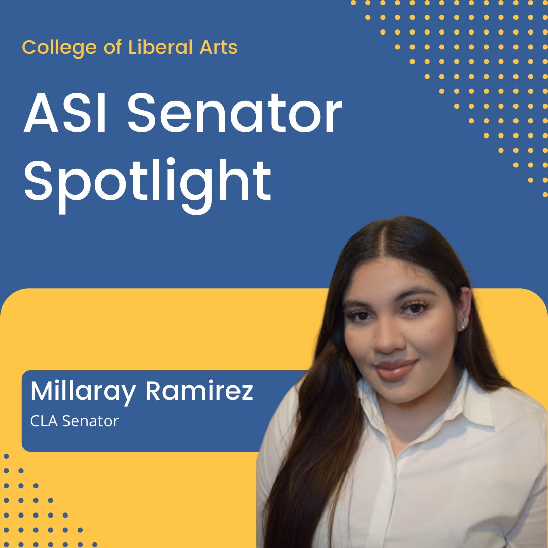 csulbcla's tweet photo. (1/5) Happy Tuesday CLA! π
It's time to meet Millaray Ramirez, a College of Liberal Arts ASI Senator!
"Hi everyone! My name's Millaray Ramirez, I'm currently a senior here at the beach and majoring in Sociology."
#csulb #csulbcla #csulbasi #associatedstudentsinc https://t.co/3e3nyd6zzM