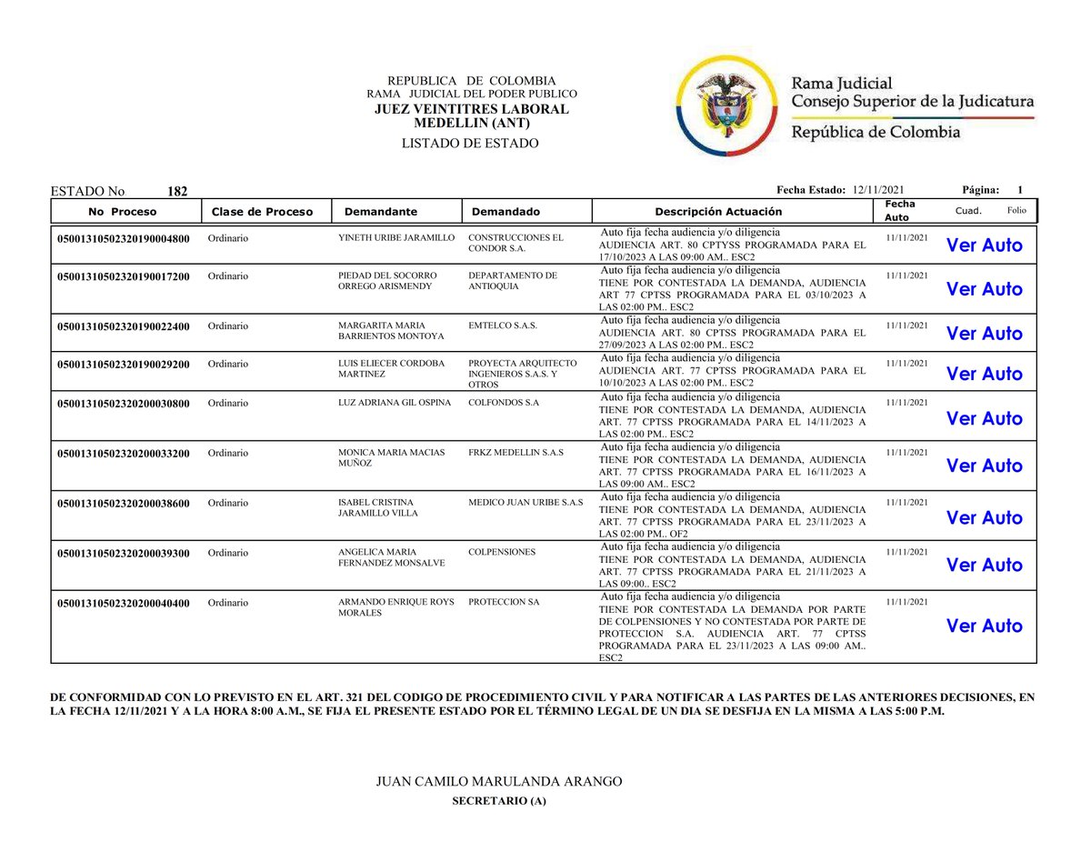 j23labmed's tweet photo. Estados No. 182 del 12 de noviembre del 2021. Míralos🧐 completos en la 🌐pagina web del juzgado 
https://t.co/MH7uLDBAhL https://t.co/ePy95P1Auj