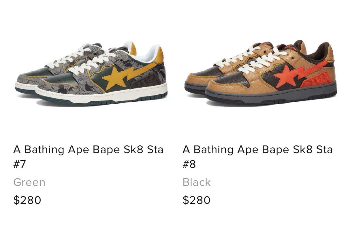 snkr_twitr's tweet photo. EASY COP on Endclothing 

BAPE STA Low https://t.co/Ob2Sl7kU6h

BAPE SK8 Sta https://t.co/51HybjEDJV

#AD https://t.co/r4AoVzSwxu