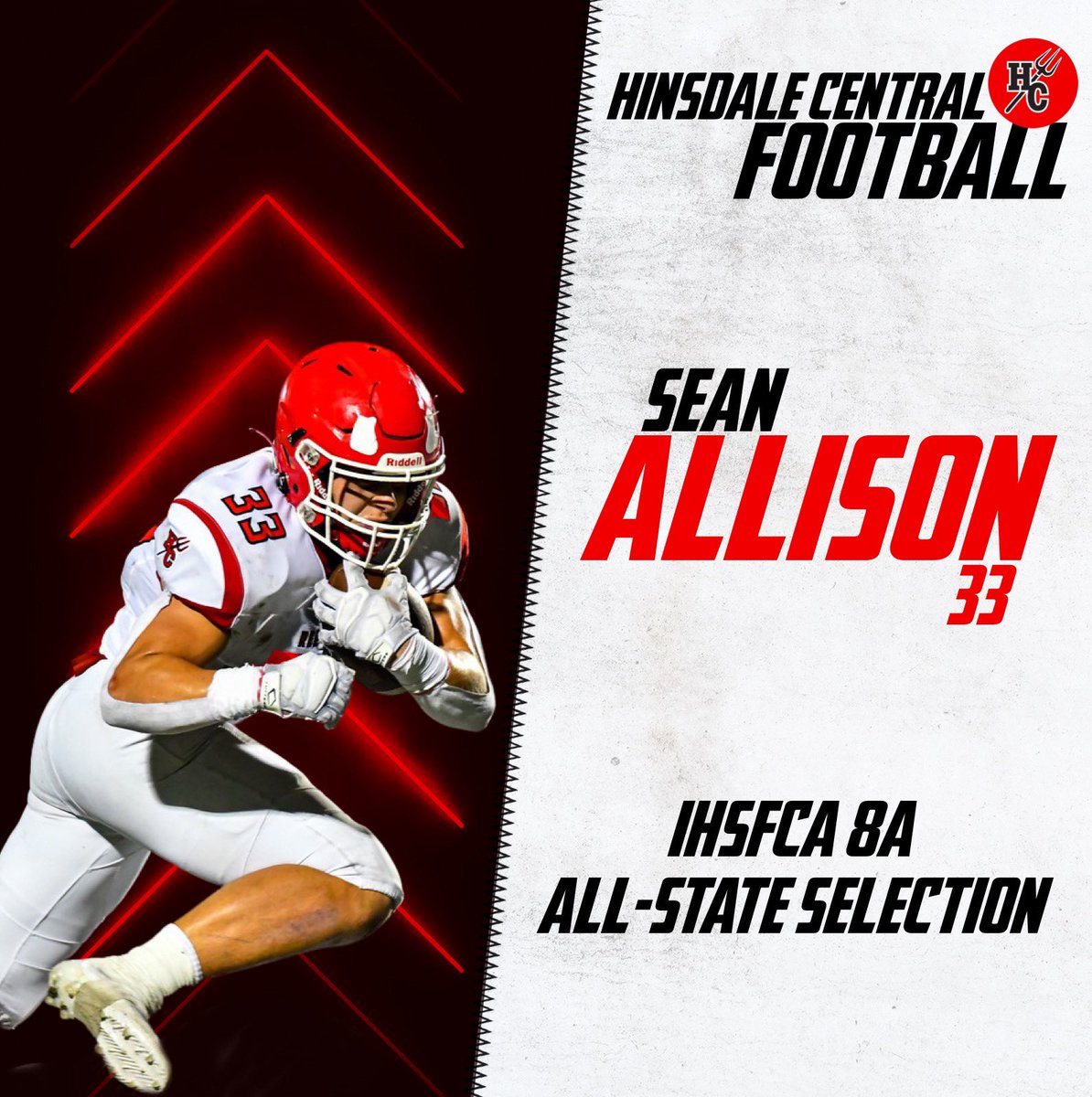 Congratulations again to <a href="/hcfootball/">Hinsdale Central Football Club</a> own <a href="/Sean_Allison18/">Sean Allison</a> for his selection to the <a href="/IHSFCA1/">IHSFCA</a> 8a All-State team!