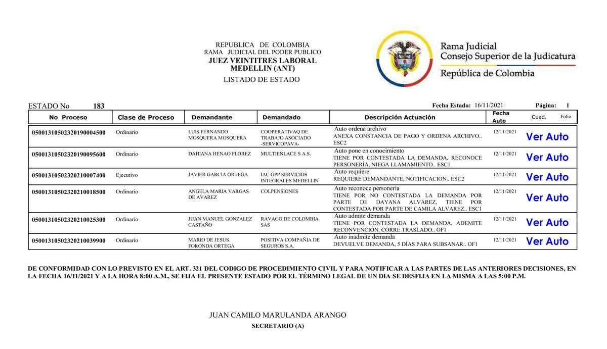 j23labmed's tweet photo. Estados No. 183 del 16 de noviembre del 2021. Míralos🧐 completos en la 🌐pagina web del juzgado 

https://t.co/kscNlC3jIG https://t.co/xx74YP7uke