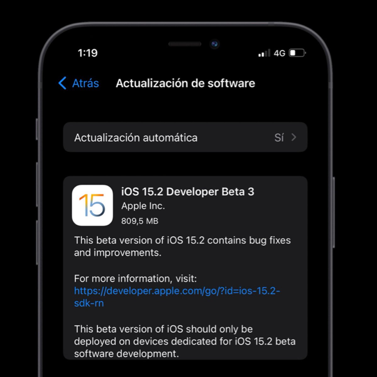 ZonaAppleWorld's tweet photo. ๐จSe ha lanzado la Beta 3 para Desarrolladores de iOS 15.2
#iOS152DevBeta3 #iPhone https://t.co/7fuvaCl1mD