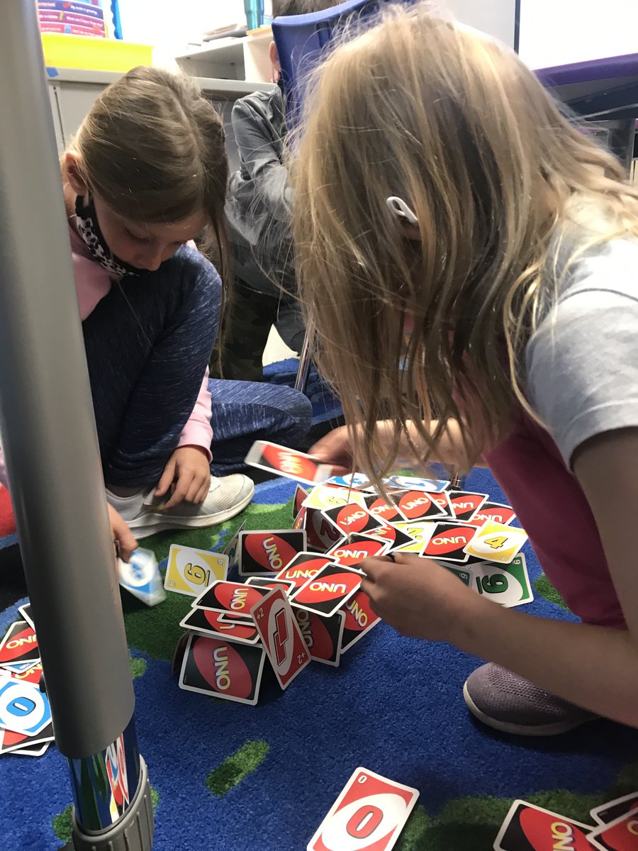 Stem experiment for First Grade Extended Learning: Building a House of Cards.  It takes Teamwork, patience, creativity and curiosity! #findingjoy67 #cherokeeinspires
