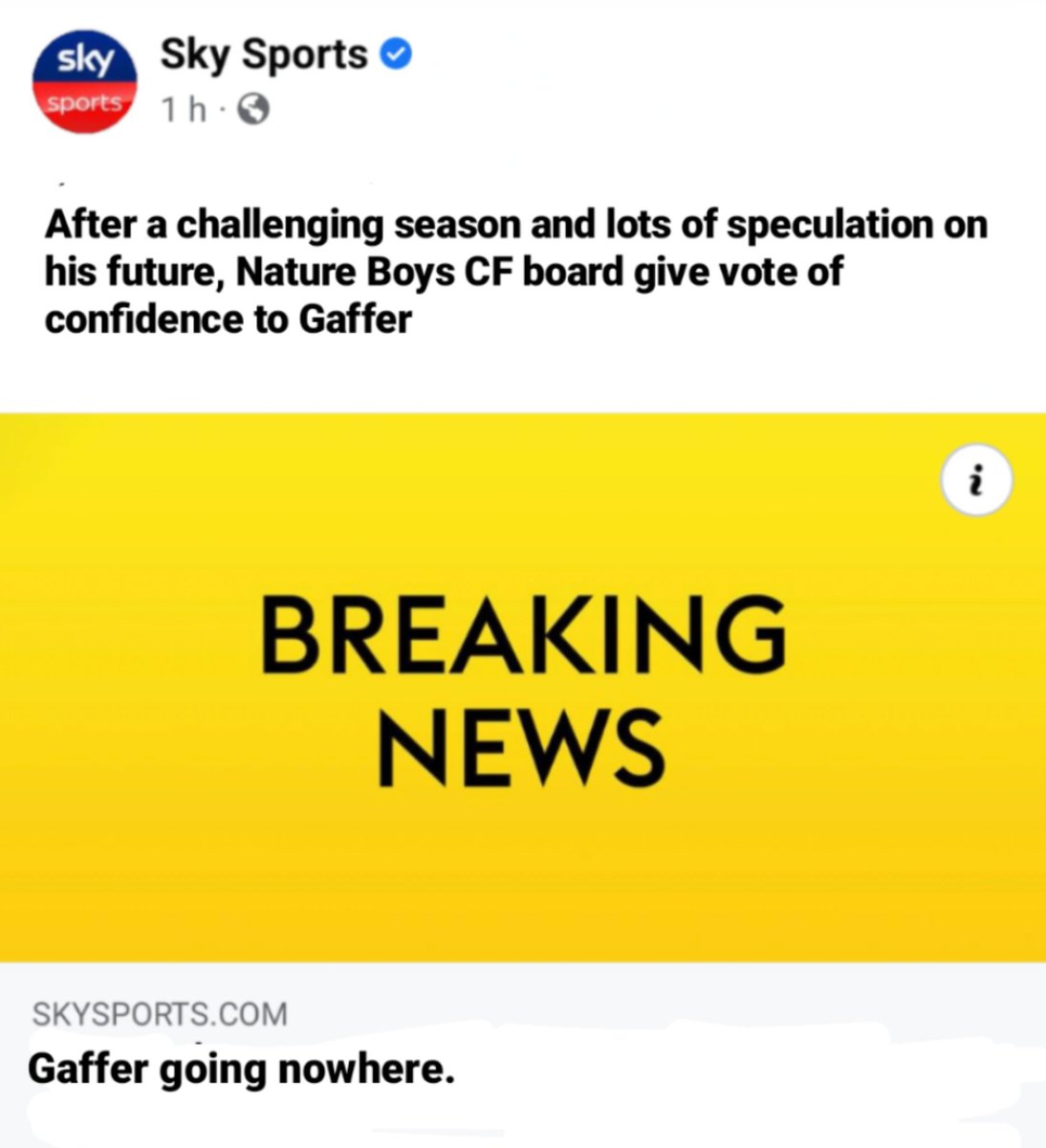 NatureBoysCF1's tweet photo. 🖤💛 BREAKING NEWS 💛🖤

The board would like to place on record their belief that @DanGaffer07 is the right man to take us forward. Despite only one win this season, the team are clearly still behind him. It helps that he got a round in. 🍻

#BreakingNews #UpTheNature #GafferIn https://t.co/N6sVsBlSbU