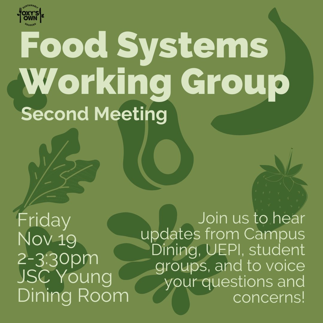 Join us this Friday in the JSC Young Dining Room where we will be discussing updates from our food- &amp; sustainability-related departments and student organizations!