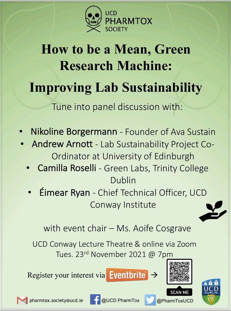 PharmToxUCD's tweet photo. A Green Lab change a day, keeps global warming at bay! Join us next Tuesday evening, November 23rd, at 7 pm for our first event of this academic year, where we will be engaging in a panel discussion on lab sustainability 🟢♻️🔬 https://t.co/6v6w9gFf4G