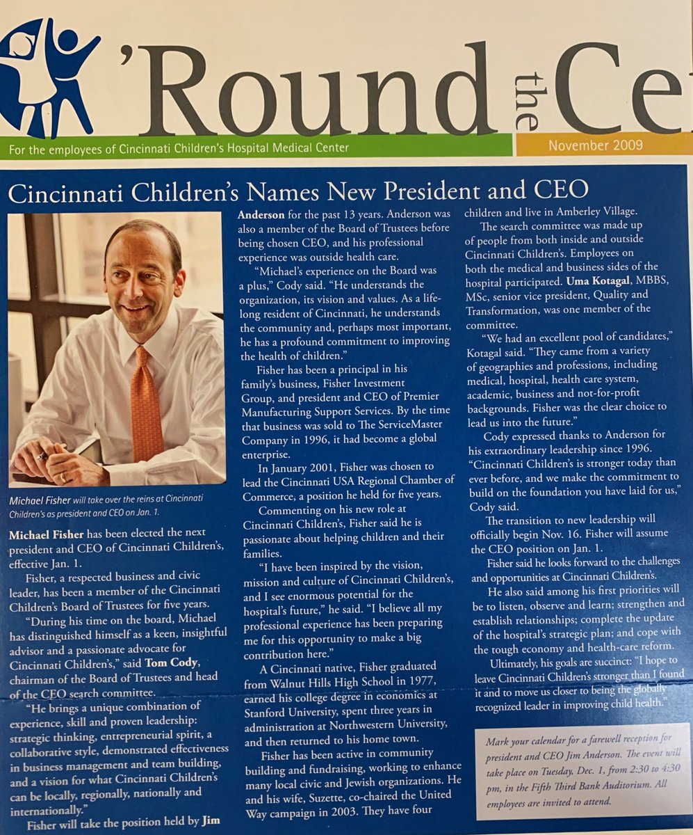 CCHMCArchives's tweet photo. This week @CincyChildrens CEO Michael Fisher is retiring after leading #CCHMC for 12 years. He leaves a legacy of growth, compassion, culture, and inclusion based in teamwork and community best captured in our motto, Pursuing Our Potential Together. #BetterTogether https://t.co/i2eLFjjahr
