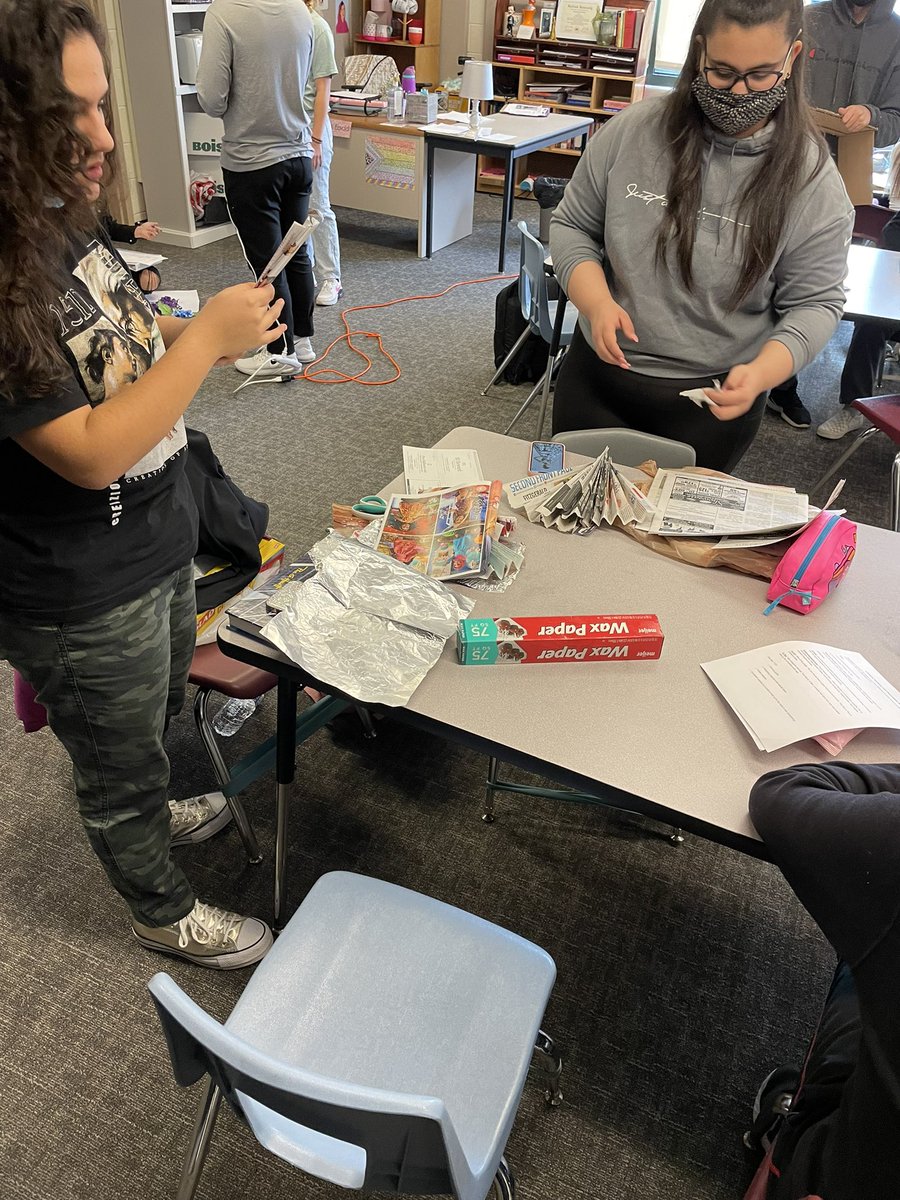 MsEovaldi's tweet photo. Making costumes out of recycled materials today in drama @IA_Macomb https://t.co/tYX9ito7V2