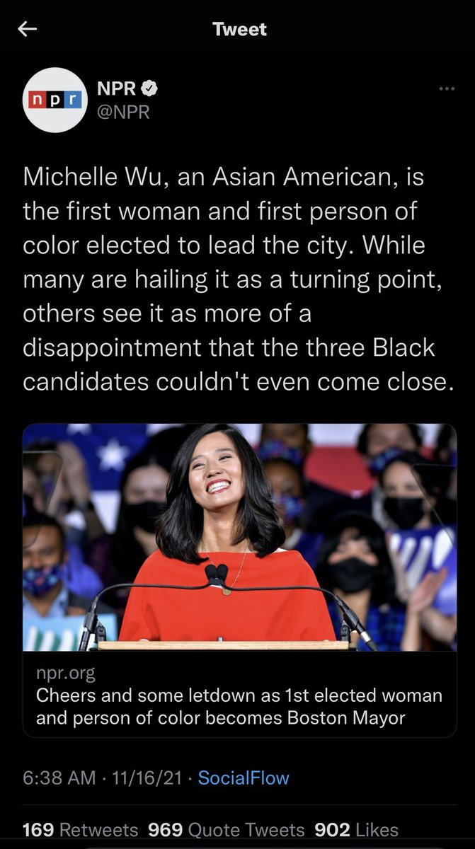 Ponder this deleted tweet by <a href="/NPR/">NPR</a>. Imagine the kind of worldview one has to think this way—hyper race consciousness, obsession with racial hierarchies, and merit &amp; fairness inversion. Now imagine an entire channel devoted to promulgating this ideology. That is what NPR has become