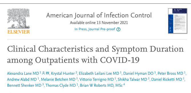 🚨We are excited to share our new publication on #COVID19 in the outpatient setting @AJICJournal A huge effort by an amazing team led by Dr. Lane, one of @CooperIMRes APDs 😃 @CooperGME @CooperHealthNJ #MedTwitter sciencedirect.com/science/articl…