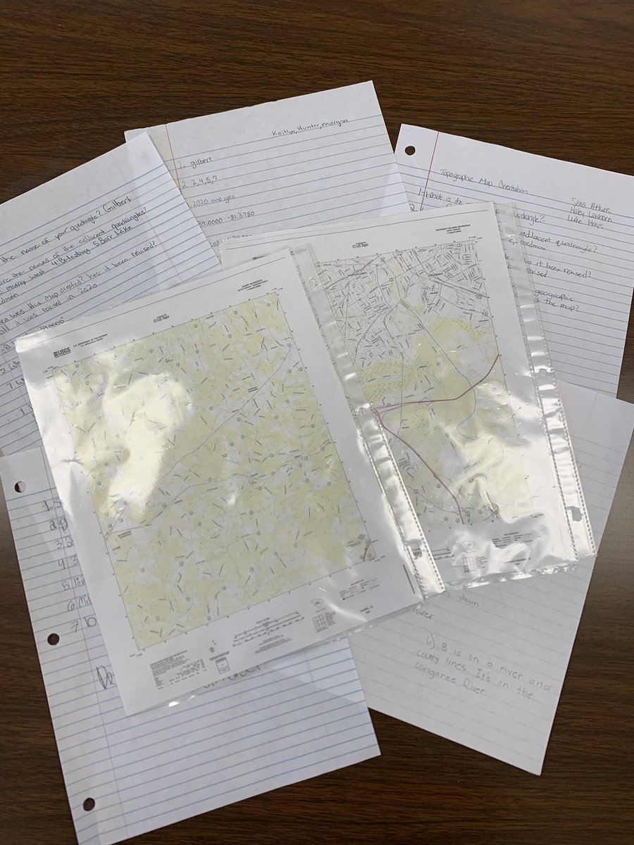 For Day 2 of #GeoWeek, we analyzed topographic maps of our community! They used the Gilbert and Southwest Columbia Quadrangles and loved finding local landmarks (i.e. their houses) at the end of class. #SCGeoWeek21