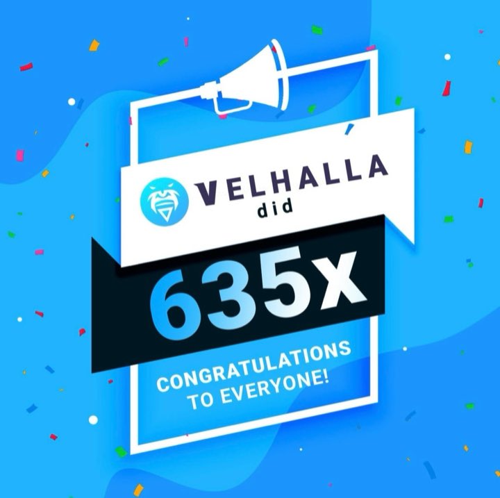 My brethren, my fellow warriors REJOICE! For the Gods have granted us 635x! 
Behold the power of VELHALLA!!
And a big thanks to our incubator BlueZilla who has set us upon this path of victory and fortune! 
VELHALLA IS HERE! 🔥 🔥 
#BlueZilla #VELAS #VelasPad #NFTLAUNCH #GameZone