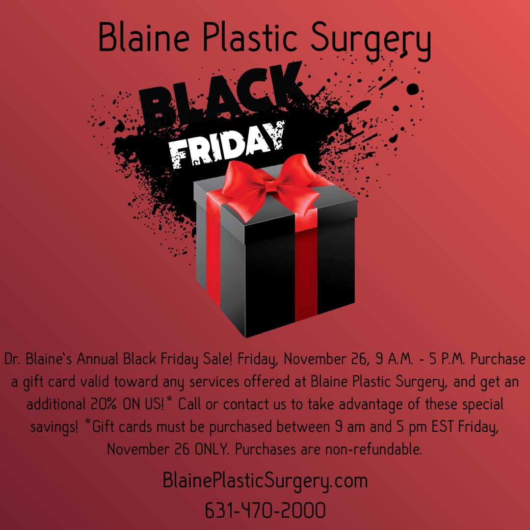 If you have been considering a procedure, don't miss out on our 𝐁𝐥𝐚𝐜𝐤 𝐅𝐫𝐢𝐝𝐚𝐲 𝐃𝐞𝐚𝐥!!
#BlainePlasticSurgery #BlackFriday2021