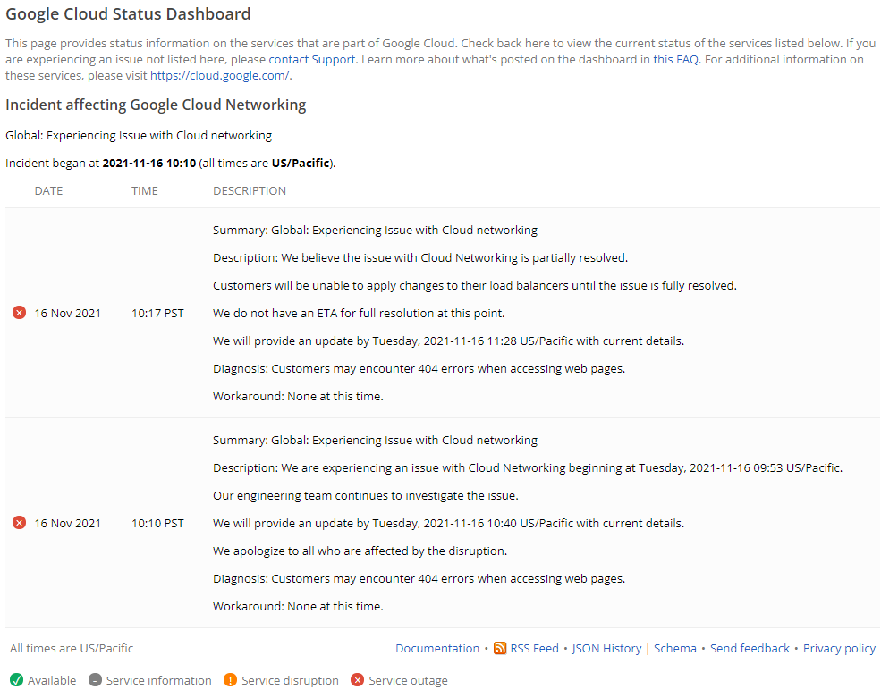 xKushagra's tweet photo. @GossiTheDog Google Cloud incident page still marks it as an ongoing outage: https://t.co/NZ0zjQZ3LY.

I think Spotify and Discord did some fix on their end for it since they are up again. https://t.co/fFwj6bgQfh