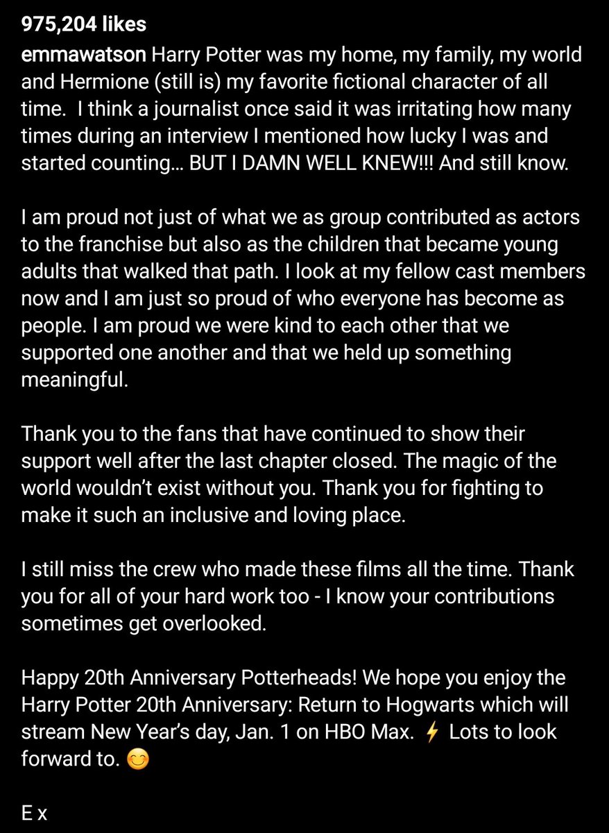 preta_6's tweet photo. Notice how Emma Watson celebrates 20 years of Harry Potter and makes no mention of @jk_rowling. How embarassing for Watson. https://t.co/0pFYrSRtcl