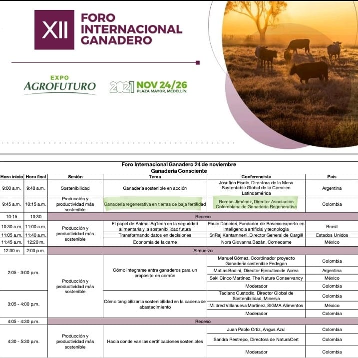 ACOGANAR's tweet photo. Separe su fecha desde el 24 al 26 de noviembre y acompañanos en #agrofuturo (Medellin), tendremos la 1er Subasta nacional regenerativa, exposición en el foro internacional ganadero, en los #agrotalks y un stand donde estaremos compartiendo con asociados e interesados!
#acoganar https://t.co/Ta8zVt1T57