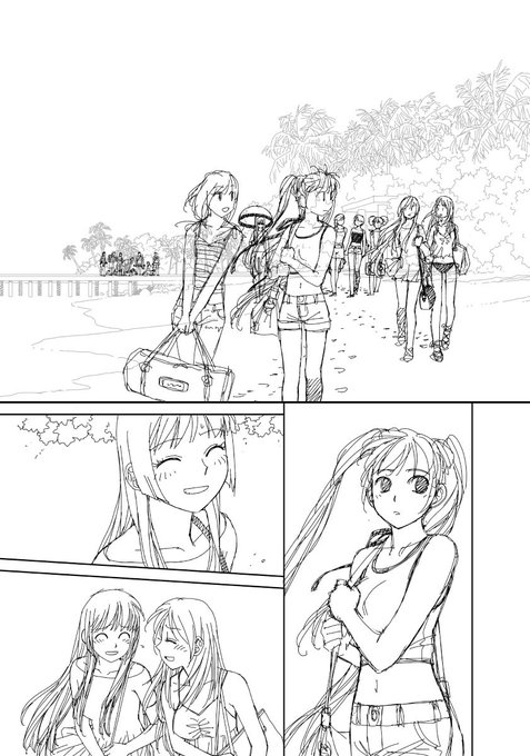 「My doll house」の下描き
台詞フキダシ擬音無し絵その、85

個人所有の無人島でのグラビア撮影に付いて来た女の子たち…なんでこんなに人数増やしちゃったのかな〜と後悔しまくりでした😭 