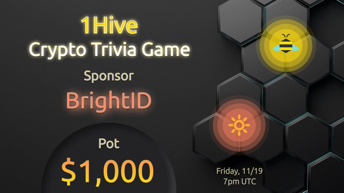 1hive_fr's tweet photo. RDV vendredi à 19h00 UTC pour notre Trivia avec @BrightIDProject !
$1000 de BRIGHT/HNY pour les 20 meilleurs 🤑 
#poap pour tous les participants ✨ https://t.co/1WfUU9w0tS