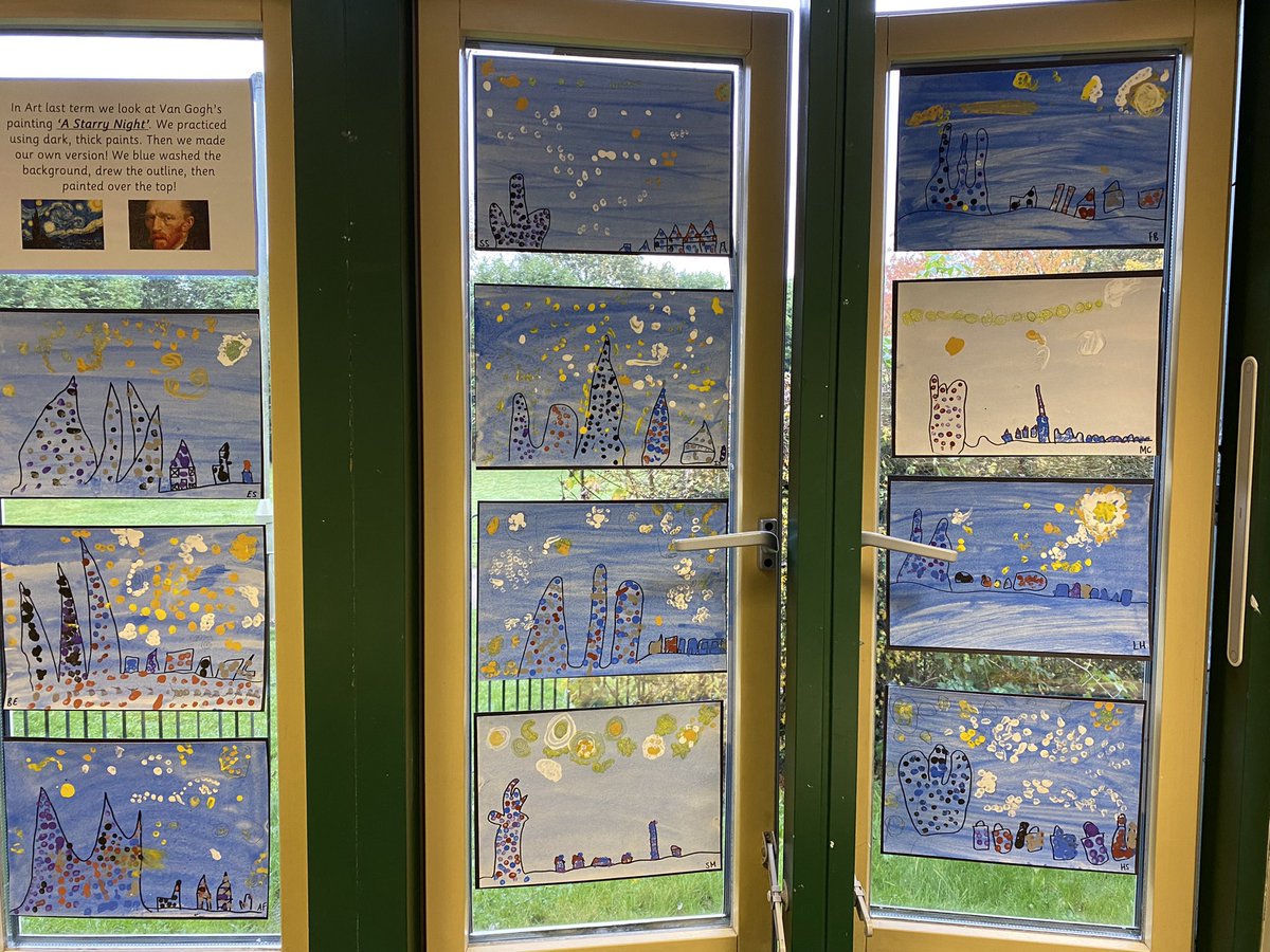 LauraStef6's tweet photo. So proud of my children’s ‘Starry Night’ paintings by Van Gogh. #ks1 #primaryart #vangogh https://t.co/jv09r6c471