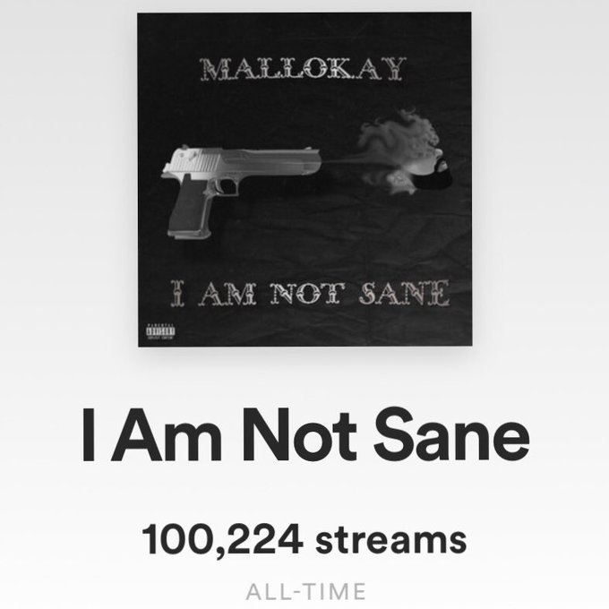 &ldquo;I Am Not Sane&rdquo; has officially passed 100K Spotify streams 🙏🏽 https://t.co/XtaJfHPVOO<a href="/tag/hiphop"class="tags"><span>#hiphop</span></a><a href="/tag/newmusic"class="tags"><span>#newmusic</span></a>