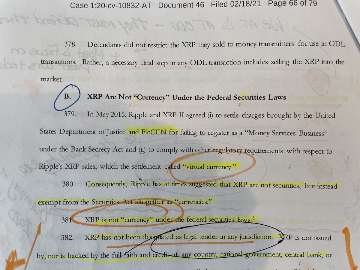 JohnEDeaton1's tweet photo. Notice how the ⁦@SECGov⁩’s Complaint points out that #XRP hasn’t been deemed legal tender in any jurisdiction. The same applies to every Cryptocurrency with the exception of #Bitcoin . It would’ve even applied to #Bitcoin prior to El Salvador. https://t.co/3hGHfMraGe