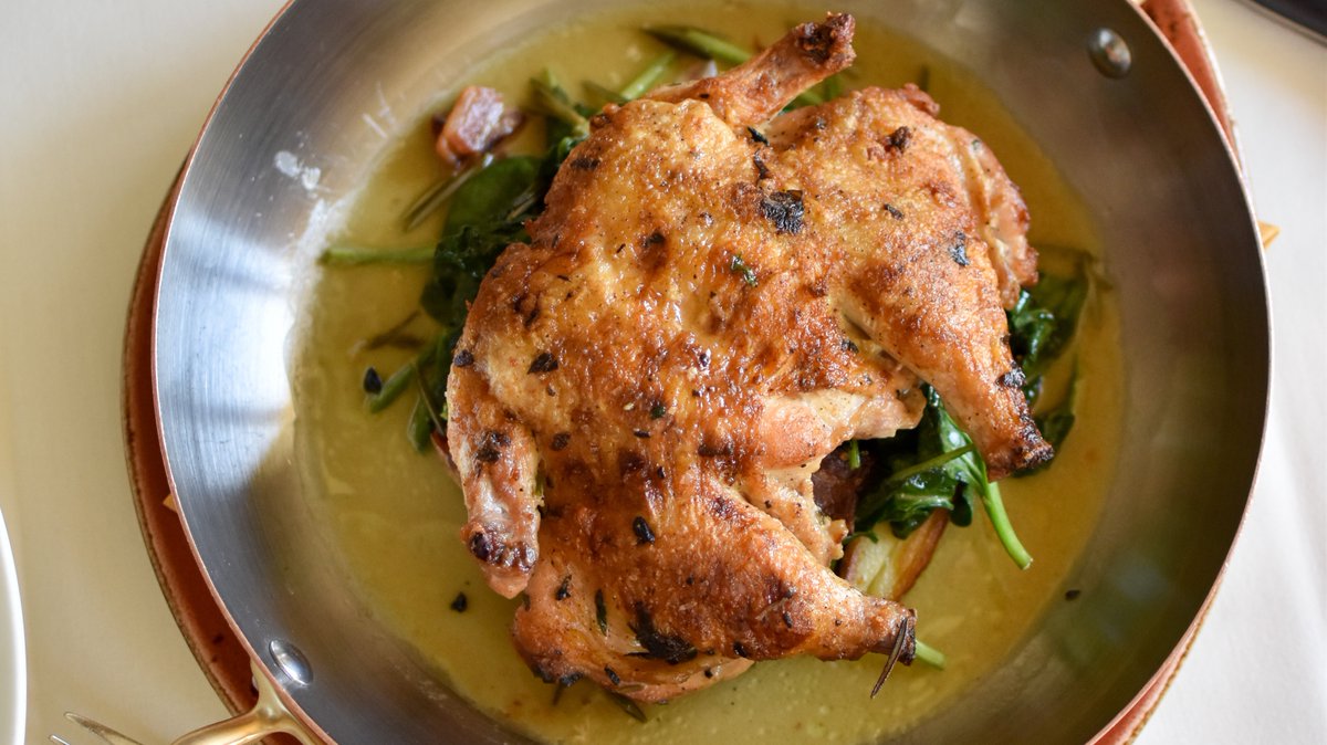 MistralBoston's tweet photo. One of #Mistrals signature is the Pan Roasted Game Hen - served with Smoked Bacon & Spinach Salad, Lemon & Rosemary! https://t.co/vmT39j5hXx