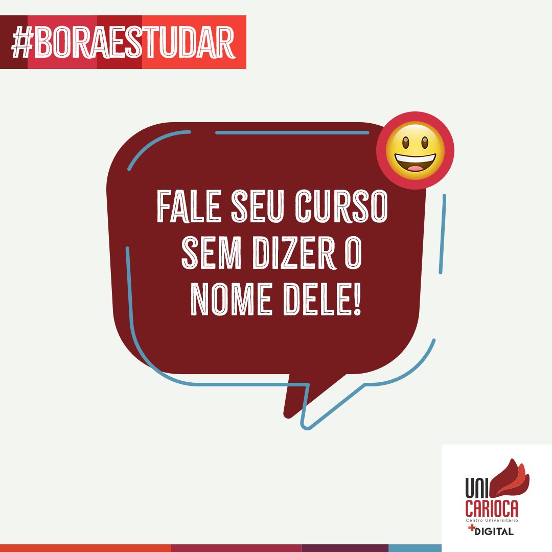 UNICARIOCA's tweet photo. A regra é clara: pode falar tudo menos o nome do curso. Conta pra gente!
#UniCarioca #BoraEstudar #BoraVoltar https://t.co/blUbtBpNic