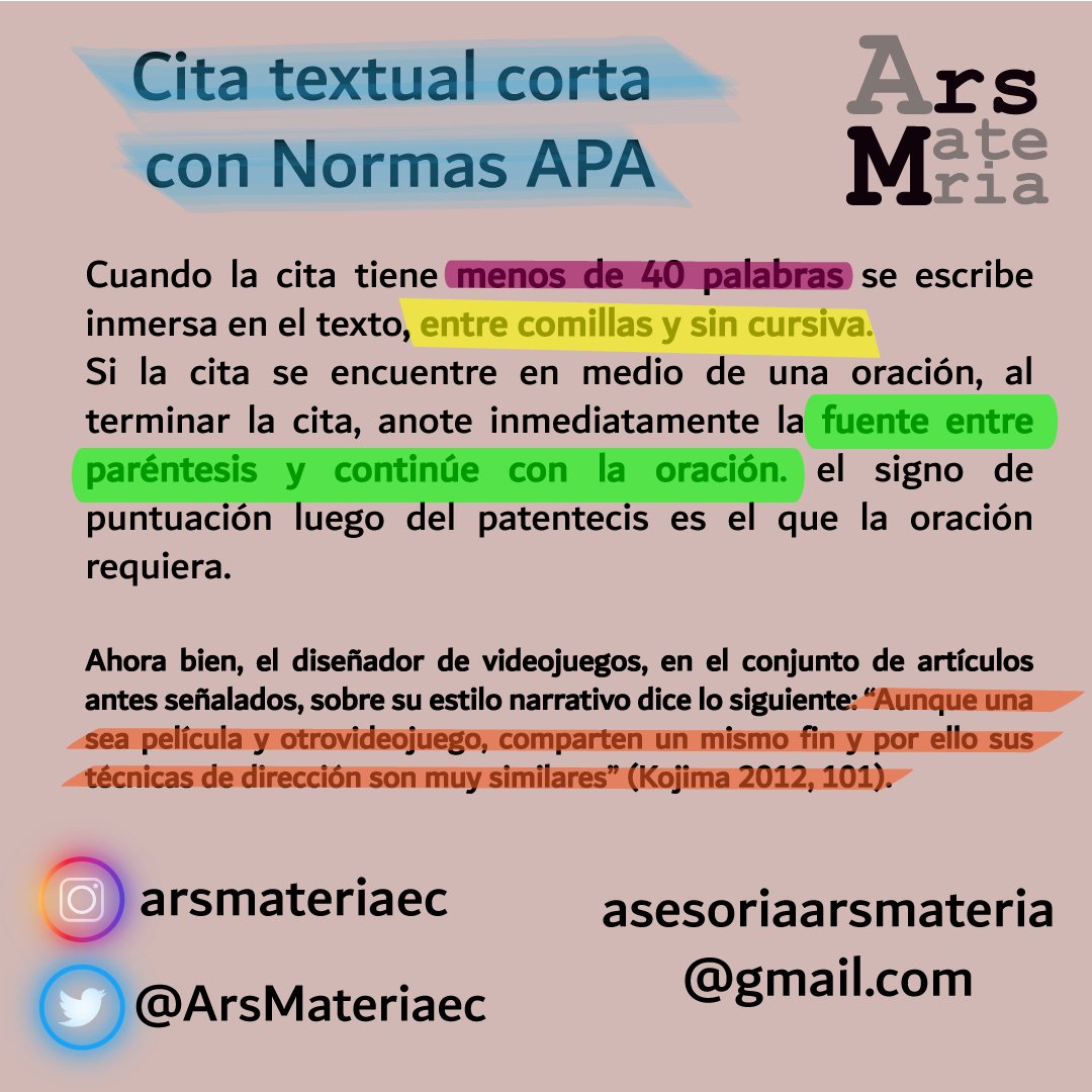 Cuándo usar comillas en normas APA? Sigue estos consejos para citar en el  formato APA, y leen los manuales de estilo de tú institución educativa.  Necesitas ayuda con esto, ¡Búscanos! 📩asesoriaarsmateria@gmail.com  #manualdeestilo #, image size:1080x1080