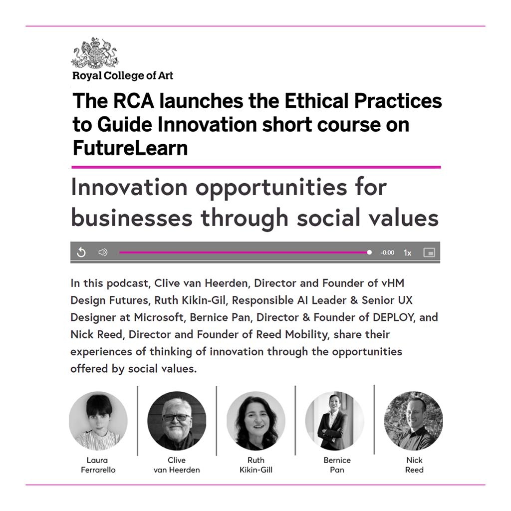 DEPLOYLondon's tweet photo. We are delighted to join fellow ethical innovators in the podcast discussion on Innovation Opportunities for Businesses through Social Values at the Royal College of Art FutureLearn.
#ethicalinnovation #designourfuture #socialvalues #systemicchange #RCA #deploylondon https://t.co/gsKpih4WCM