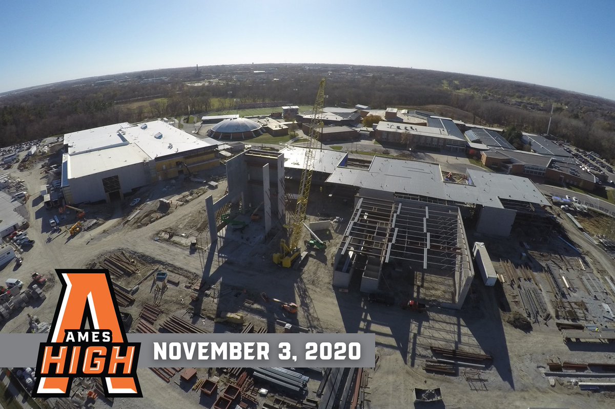 ACSD_News's tweet image. At the end of October 2021, 80% of the construction period had elapsed on the new Ames High School. Here is an aerial look at the progress dating back to August 2020. #AmesCSD #AmesHighPride