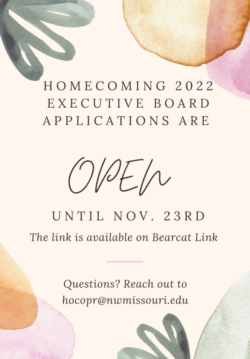 NWHomecoming's tweet photo. ✩ APPLICATIONS ARE OPEN ✩

reach out to our current exec team if you have questions about their positions:
•Amberlea Auffert - hocopr
•Bailee Urban - hocoparade
•Rebecca Danforth - hocophil
•Rylie Goeders - hocovariety
(@ https://t.co/uMBSA1yMUk) 

~link in our bio~ https://t.co/cbNNGUYxZG