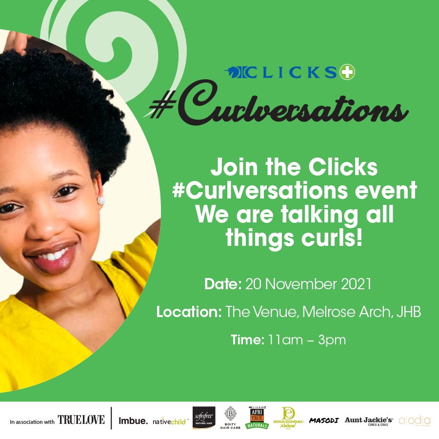 Clicks_SA's tweet photo. Join our Facebook Live this Saturday, 20 November for #Curlversations event for tips and tricks and all things curls with your favourite brands.
#Curlversations #AfriTrue #Imbue #AuntJackie's #BoityHaircare #DesignEssentials #NativeChild
Join event here > https://t.co/2bvXf3YjfJ https://t.co/bYv49Cnx5D