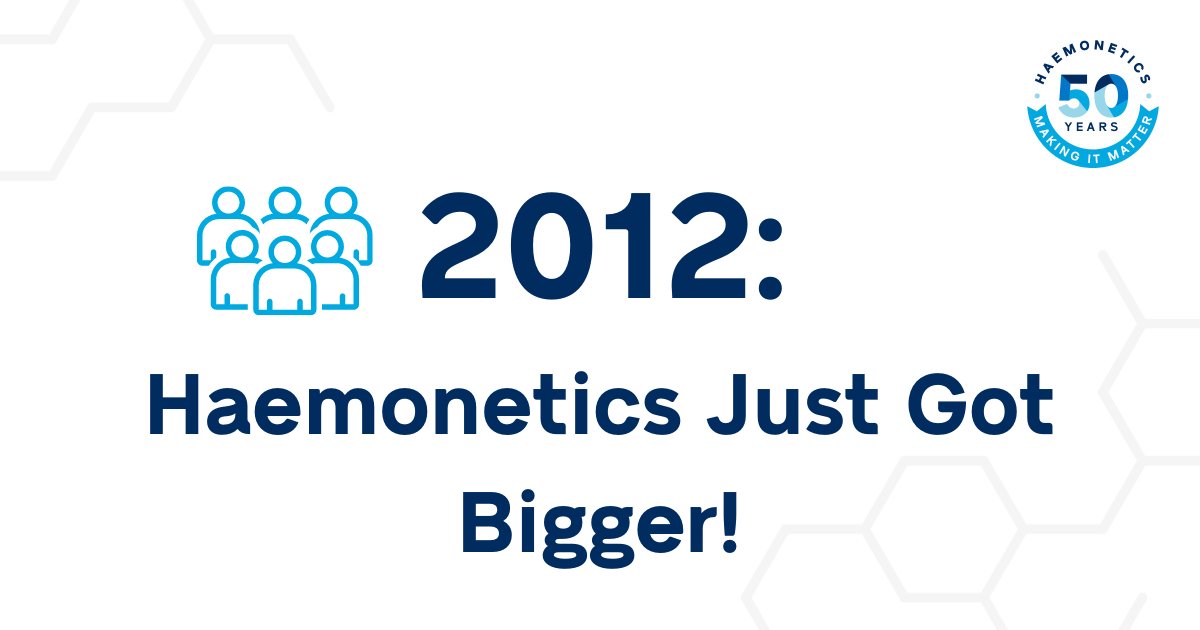 HaemoneticsCorp's tweet photo. Haemonetics got a lot bigger in 2012. A new acquisition resulted in 1,300 new employees across a variety of geographies. Along with a talented team, we secured an asset portfolio that expanded our ability to meet market needs. #50YearsofHAE https://t.co/y5YlZuJeYx