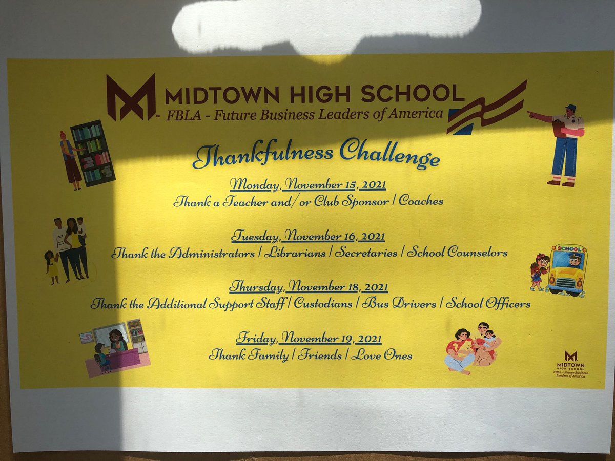 MidtownFBLA's tweet photo. This week @APSMidtown, students of @MidtownFBLA are setting up a booth for students to write a thankful note to teachers, staff, administrators, bus drivers, and family and friends @thebetsybockman #fbla #gafbla #coy #gafblacoy22 https://t.co/3jPM7bZtYb