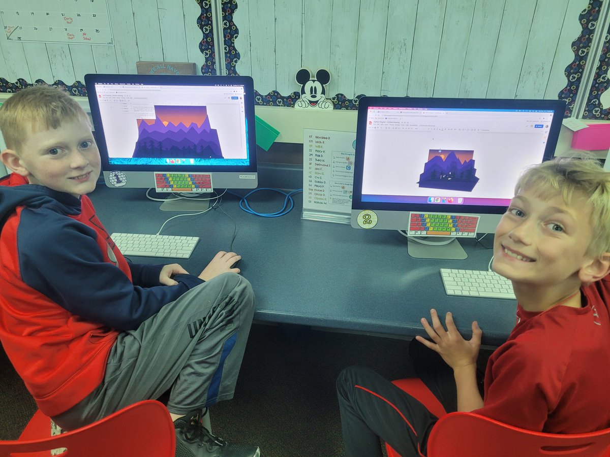 NPMrsD's tweet photo. 5th grade is learning about Google Draw this week.  Check out these awesome mountain landscapes in progress! #GoogleDraw #TechTeacher @TeachWonderful @NP_CentralElem https://t.co/prF0rWYfKo