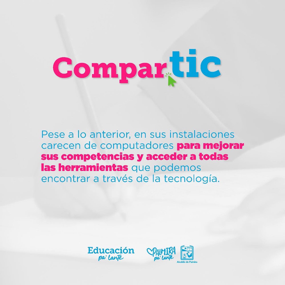 CulturaPalmira's tweet photo. Invitamos a toda la comunidad sumar esfuerzos por la institución educativa Harold Éder, que está participando en el concurso #Compartic, de la Alcaldía de Palmira.🙌
Para dar tu aporte puedes contactarte al número📲 3175507372 o al correo electrónico: ie_haroldeder@hotmail.com https://t.co/STnyNaOOfC