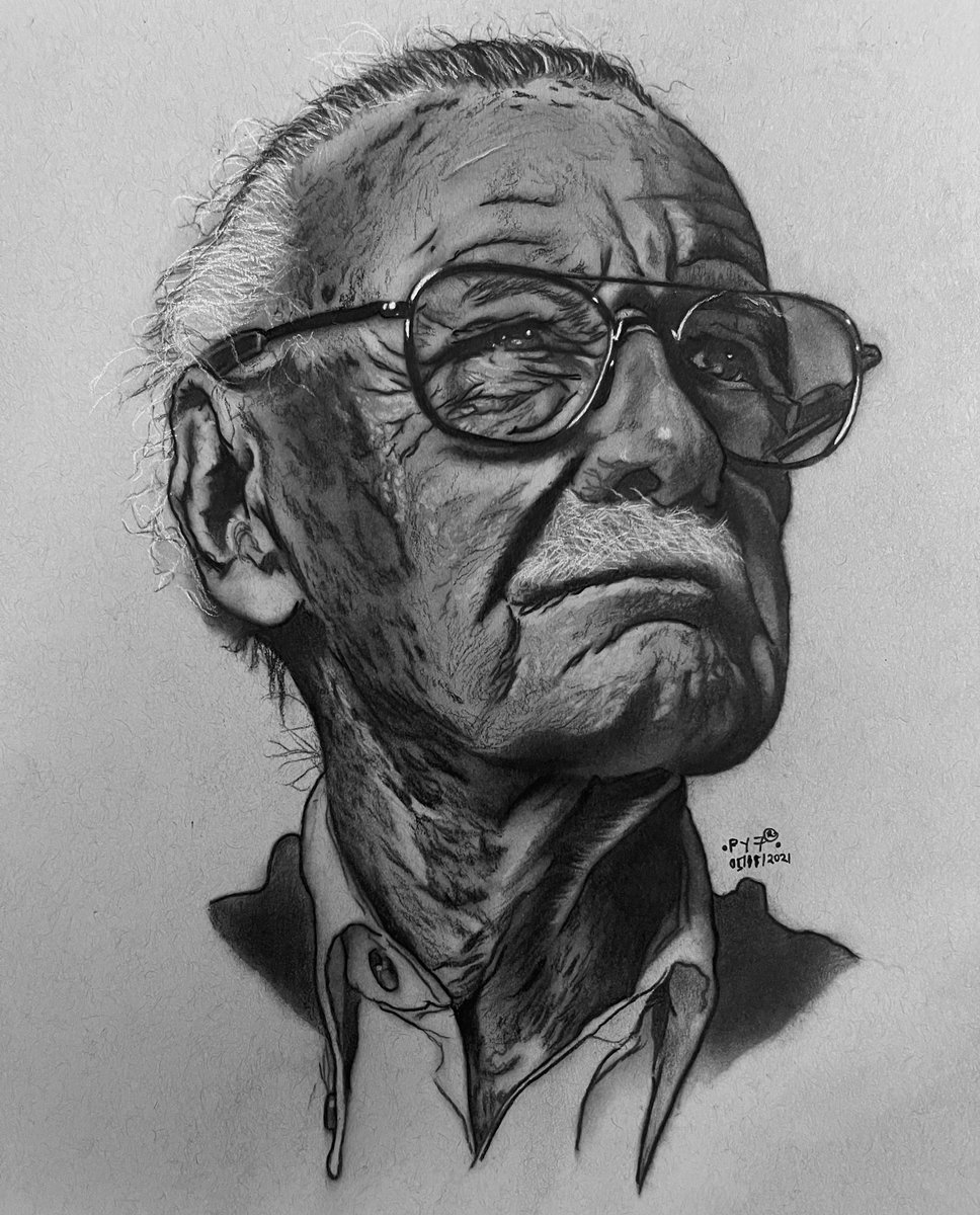 peepeey's tweet photo. My charcoal portrait of the late legend Stan Lee… #Marvel #SpiderManNoWayHome #PYArt … https://t.co/kR1OTc8mjg
