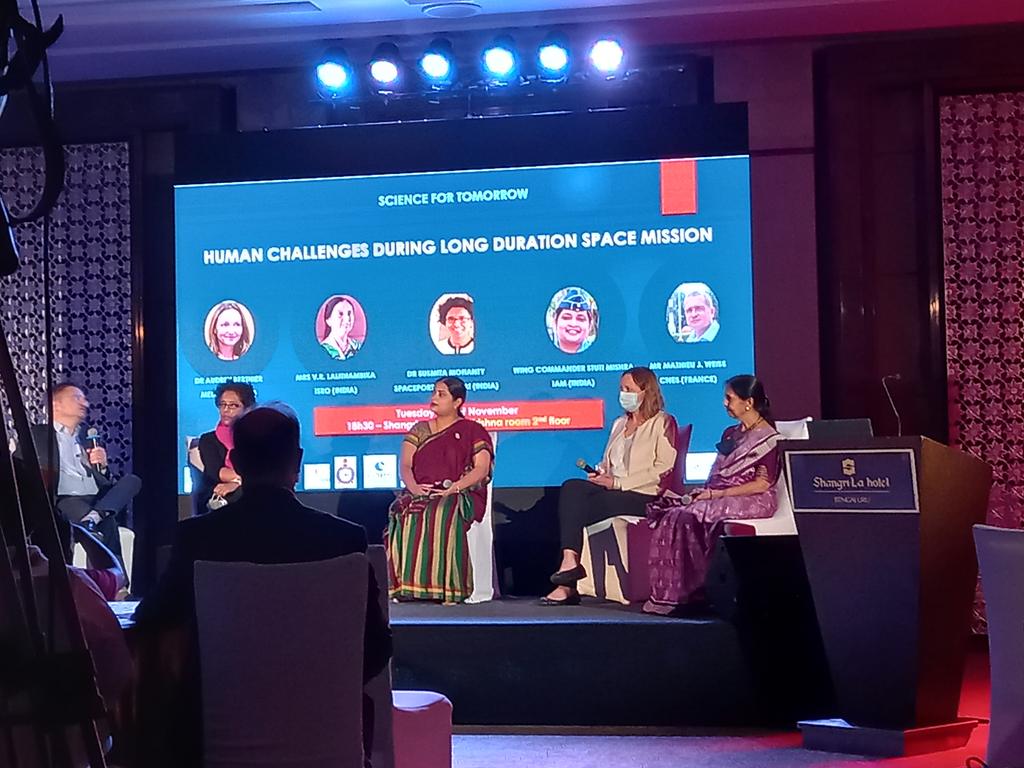 AimonCassandre's tweet photo. Very interesting evening learning more about human challenges during long duration space mission. Indo-French scientific discussion #space #MEDES #CNES #ISRO #ScienceForTomorrow #ESA https://t.co/i76rSWLAXs