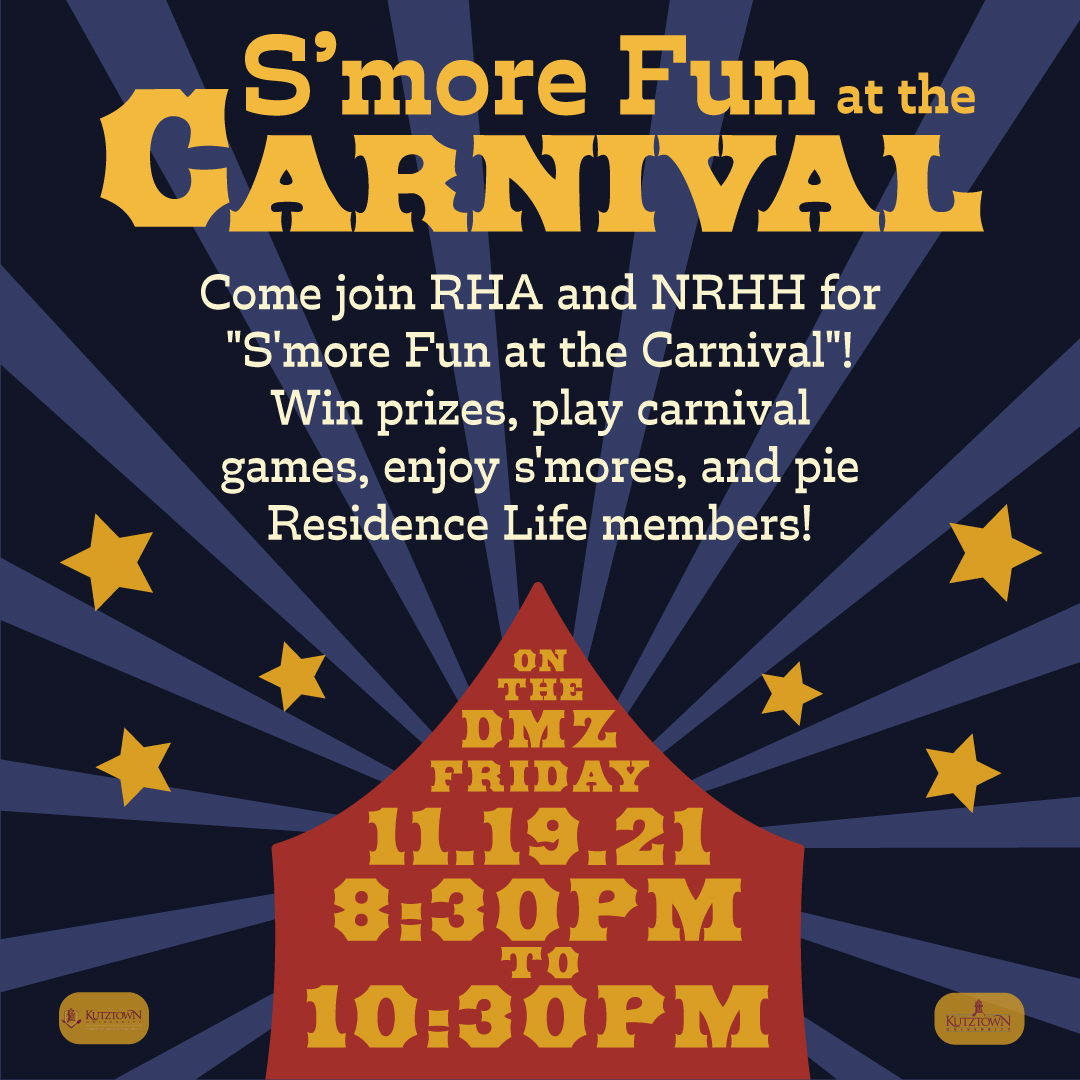 This Friday, join RHA and NRHH on the DMZ from 8:30-10:30pm for s'mores, pie a Residence Life staff member, and play carnival games with the chance to win prizes!