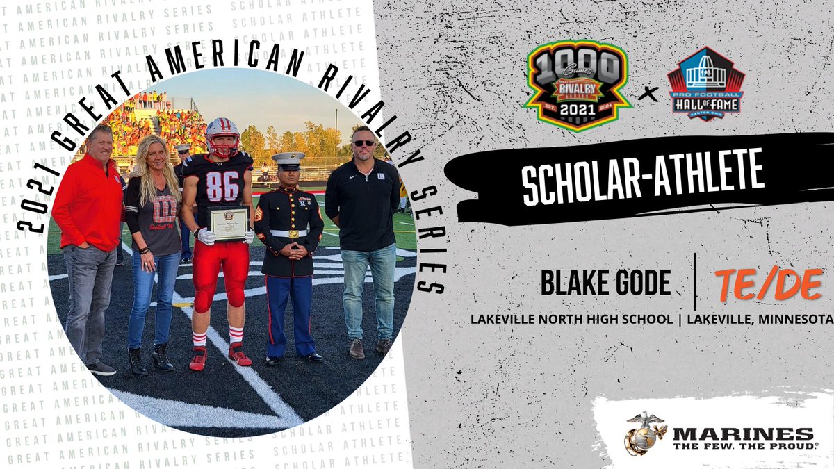 Support Blake Gode from Lakeville North High School, as he looks to be named to the 2021 Great American Rivalry Series 𝕾𝖈𝖍𝖔𝖑𝖆𝖗 𝕬𝖙𝖍𝖑𝖊𝖙𝖊 Hall of Fame Team, in partnership with the <a href="/ProFootballHOF/">Pro Football Hall of Fame</a>.

Presented by: <a href="/USMarineCorps/">USMC Recruiting</a>

VOTE HERE ➡️ bit.ly/Blake_Gode